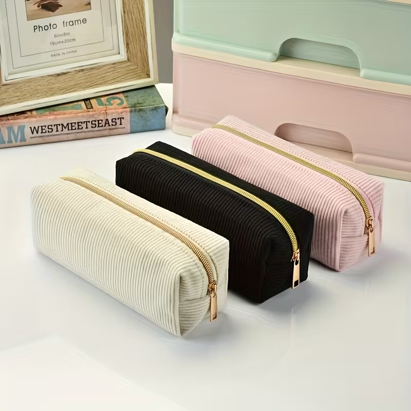 Random 2/3pcs Durable Corduroy Pencil Cases